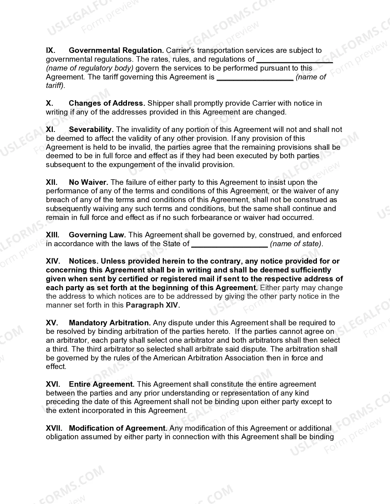 Preview General Agreement between Carrier and Shipper