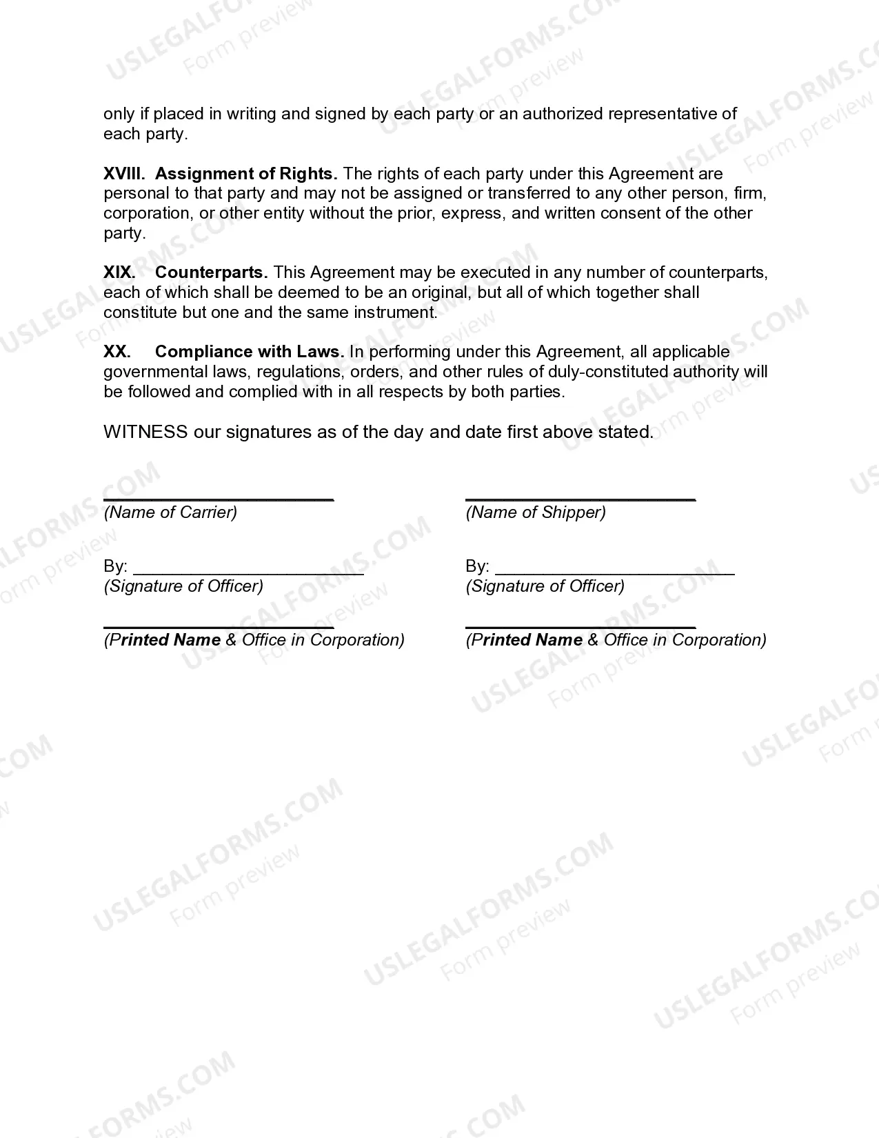 Preview General Agreement between Carrier and Shipper