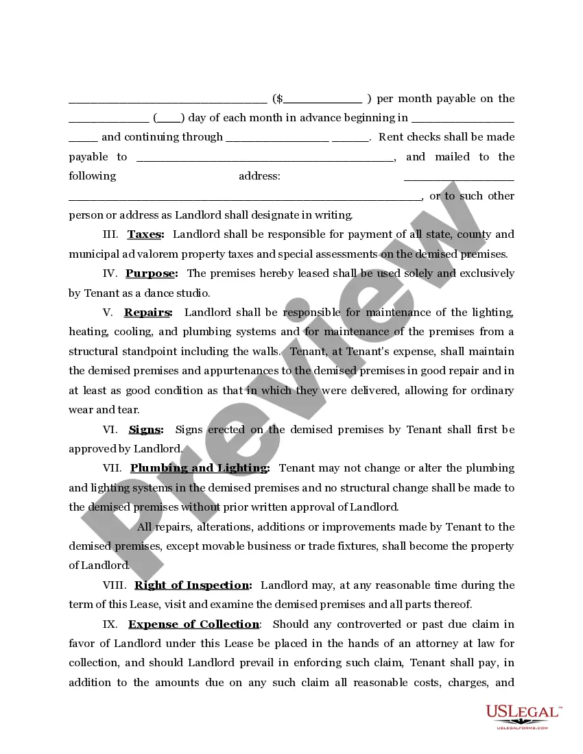 Get Sample Lease for Dance or other Studio Preview Sample Lease for Dance or other Studio