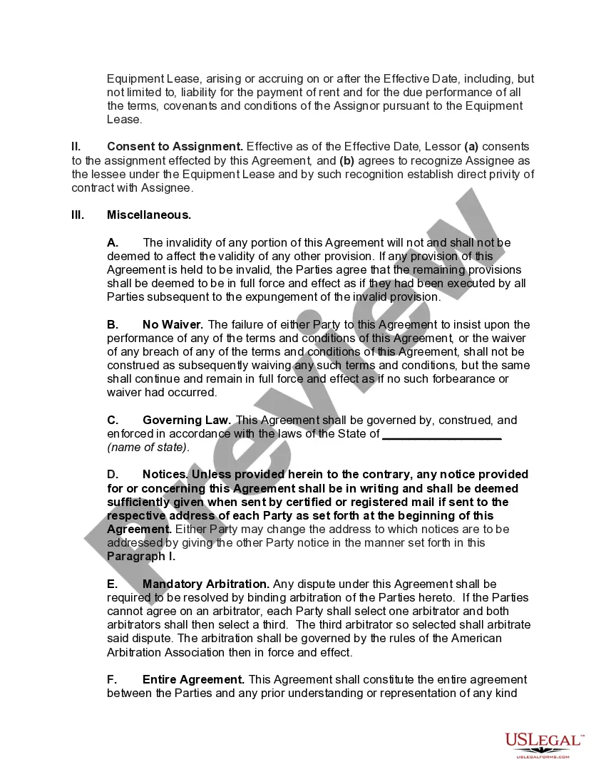 Get Assignment and Assumption of Equipment Lease Preview Assignment and Assumption of Equipment Lease