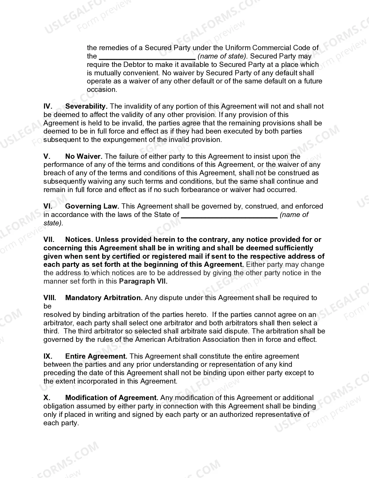 Preview Security Agreement Covering Inventory, Equipment, Appliances, Furnishings, and Fixtures