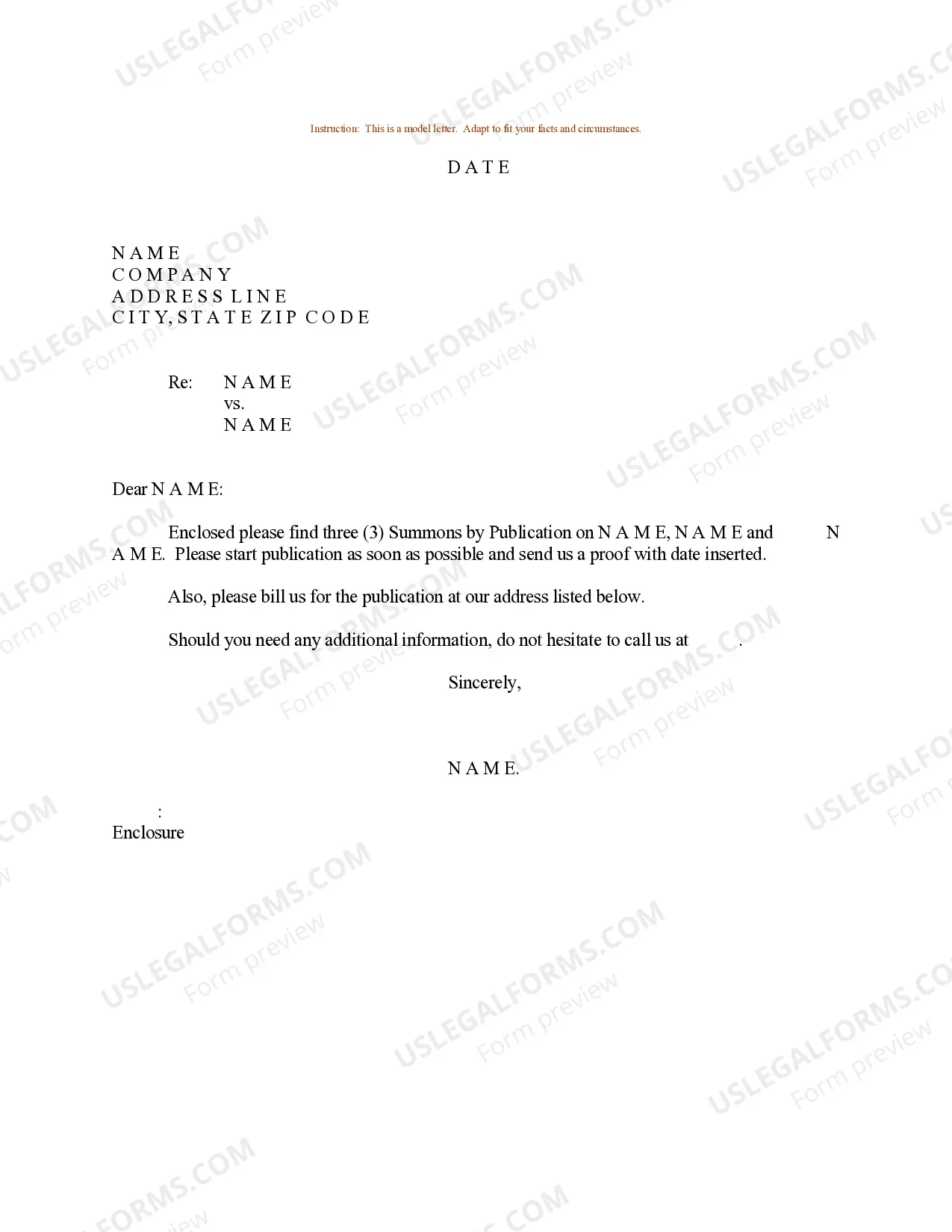 Preview Sample Letter for Package of Letters