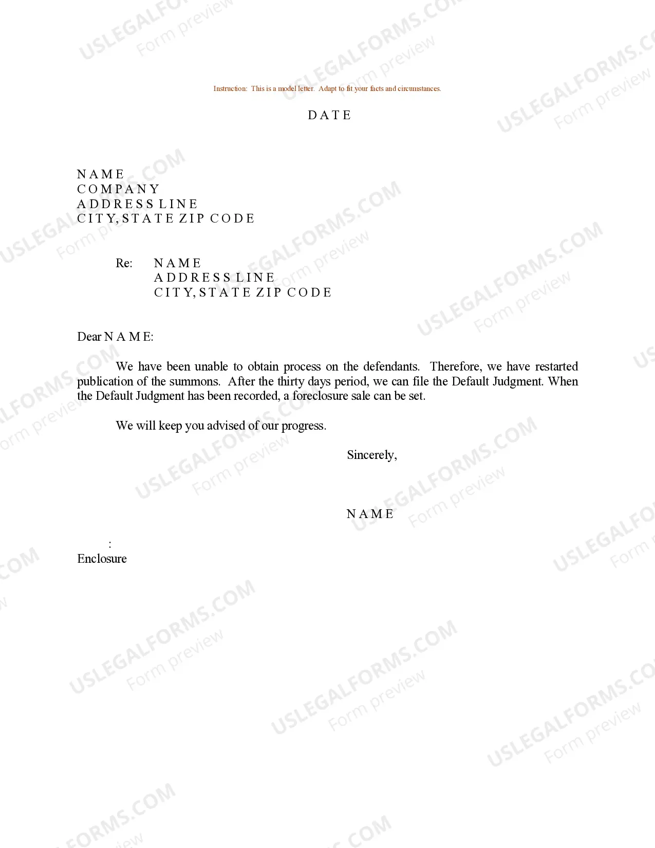 Preview Sample Letter for Package of Letters