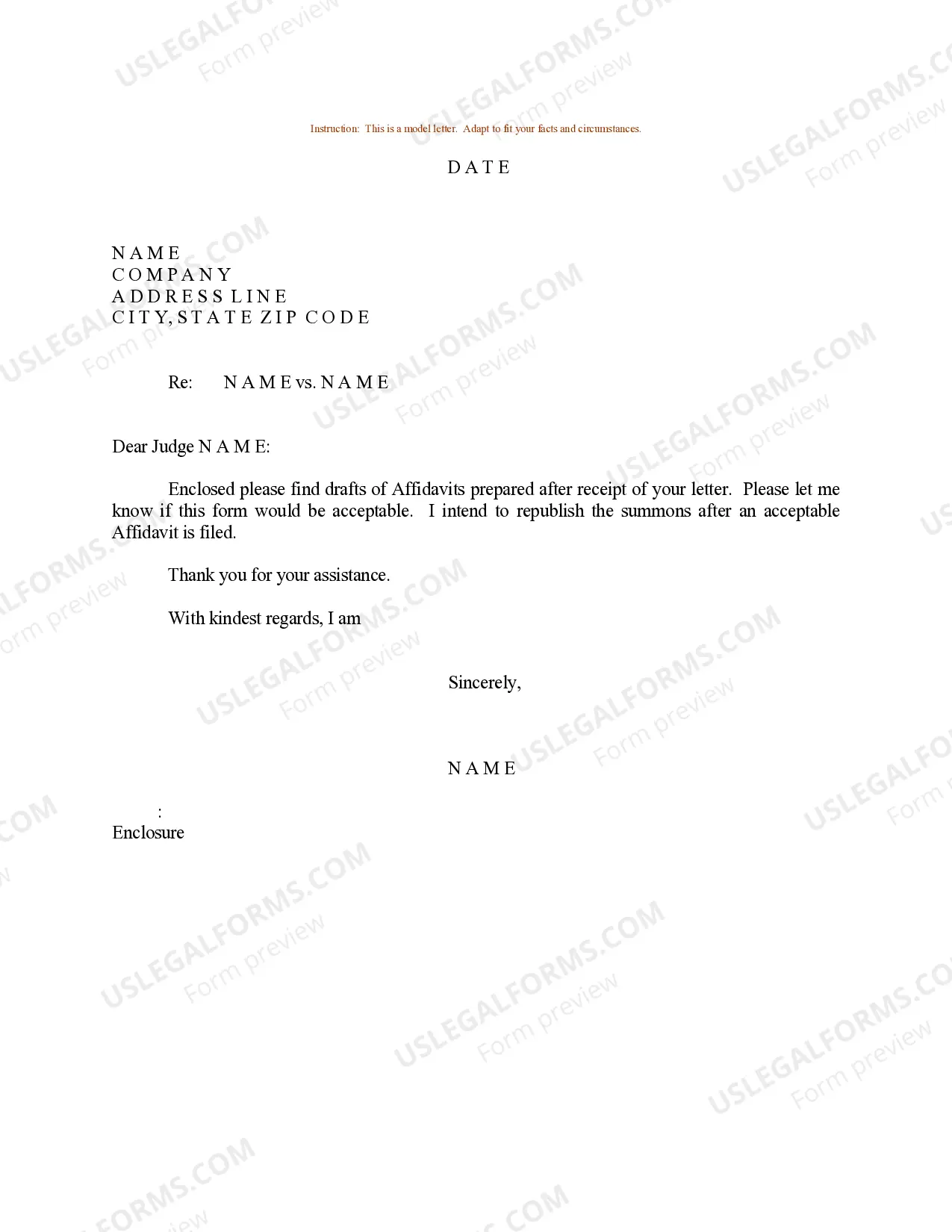 Preview Sample Letter for Package of Letters