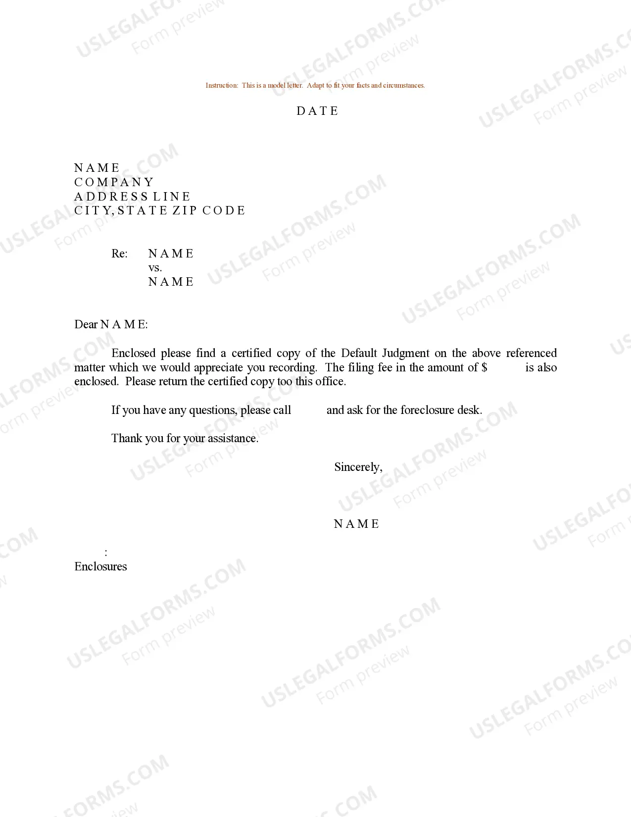 Preview Sample Letter for Package of Letters