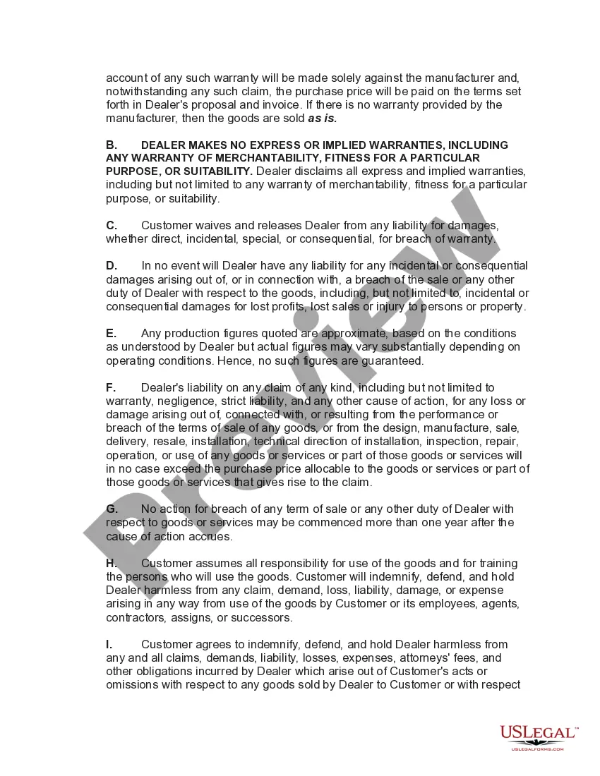 Preview Agreement between Dealer and Customer for Sale of Goods