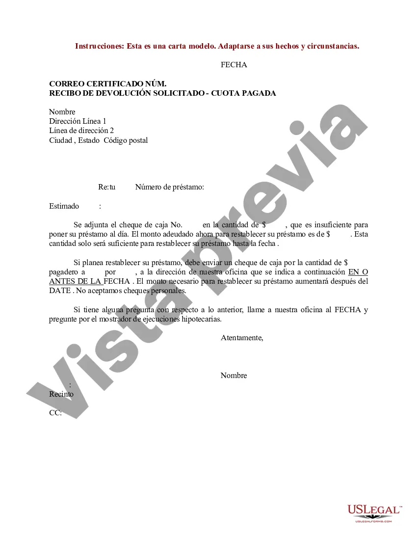 Preview Modelo de carta por monto insuficiente para restablecer el préstamo