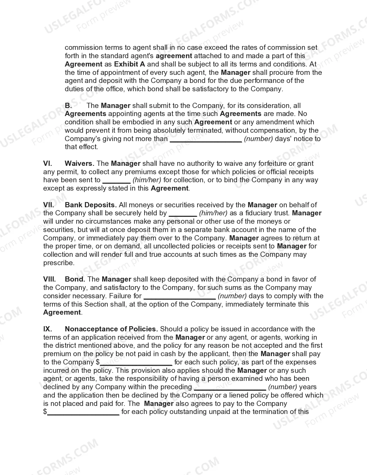 Preview Employment Contract for Manager of Insurance Sales Agency