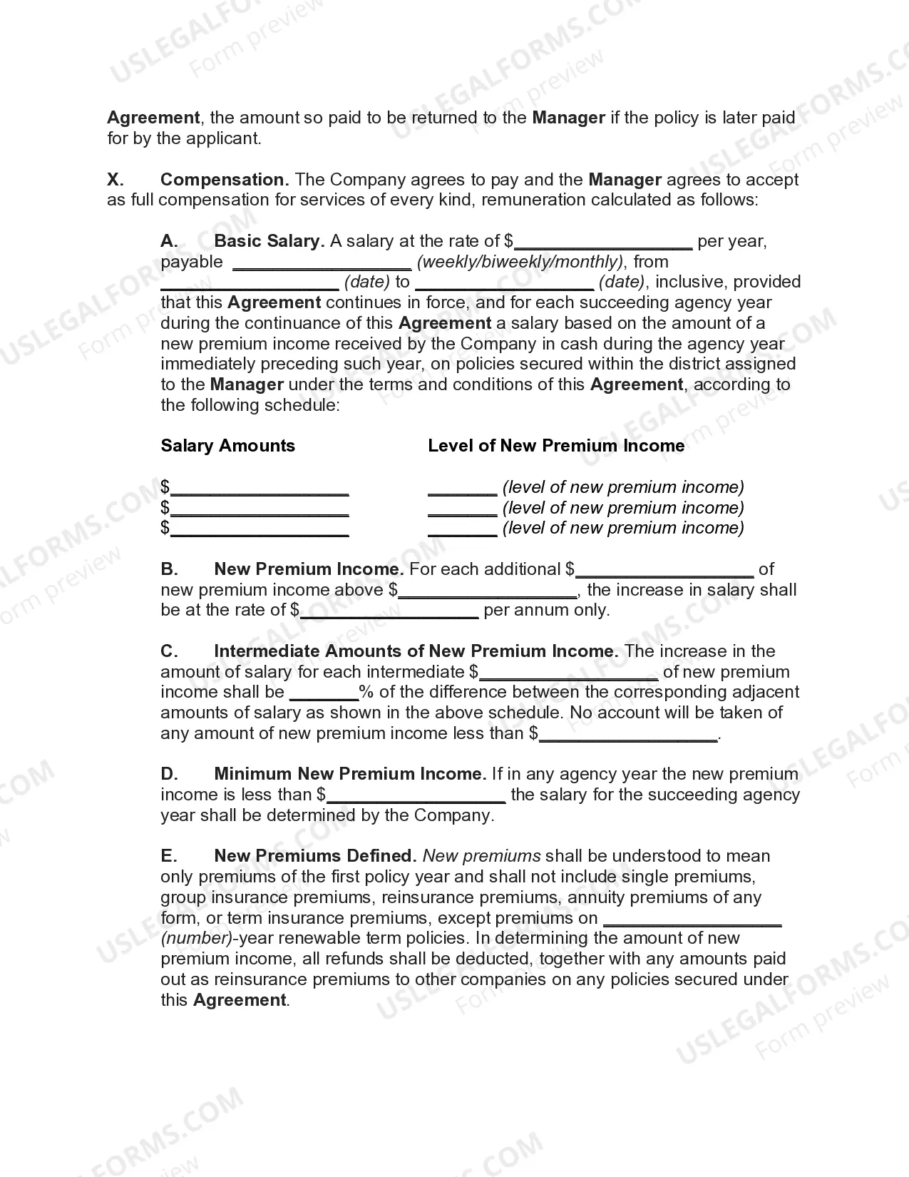 Preview Employment Contract for Manager of Insurance Sales Agency