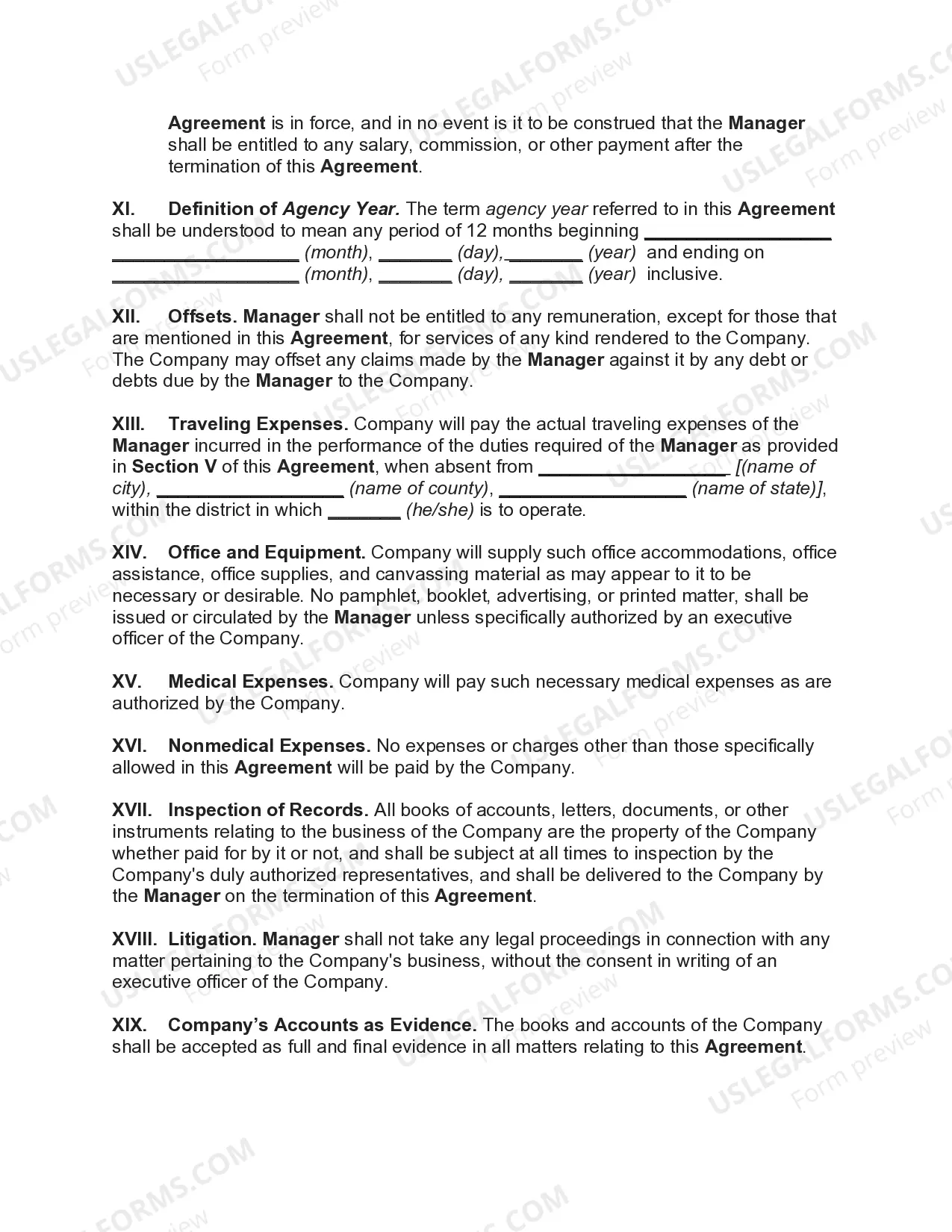 Preview Employment Contract for Manager of Insurance Sales Agency