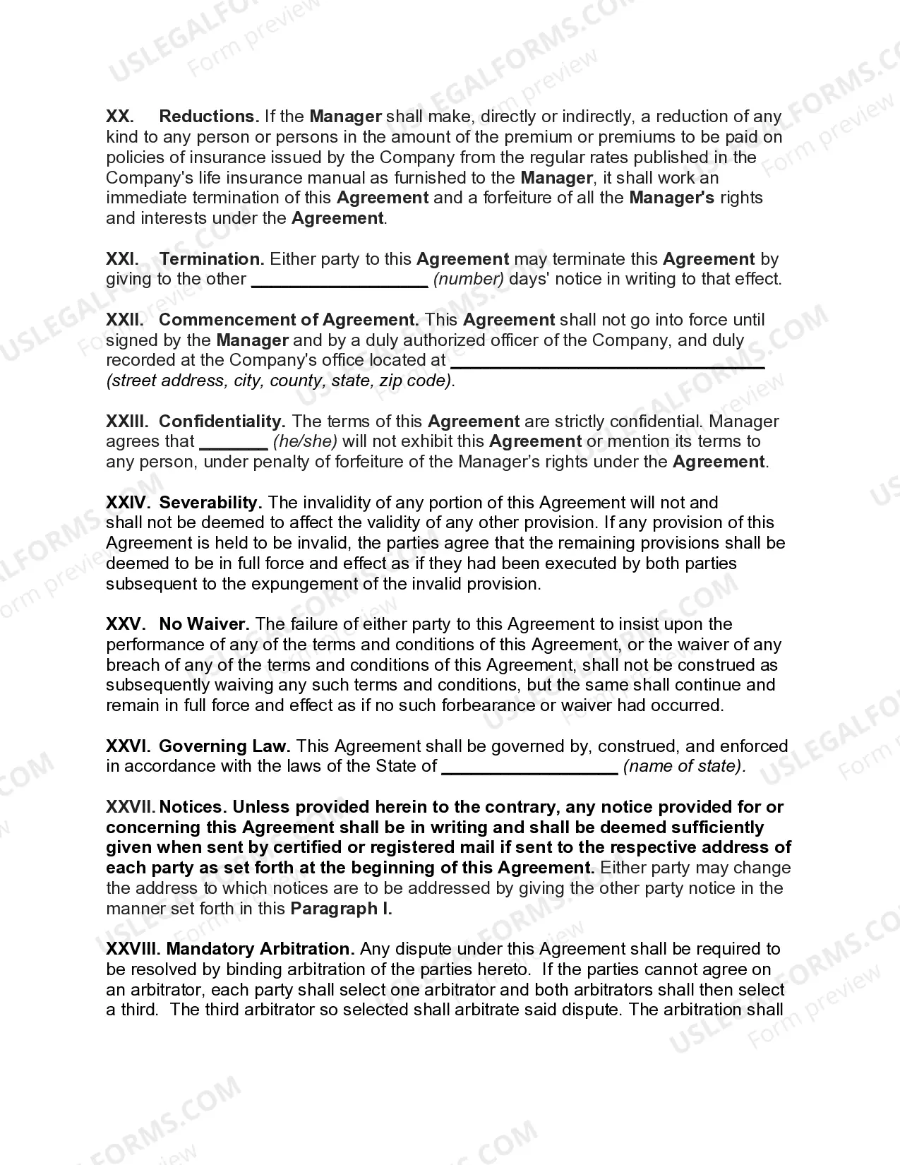 Preview Employment Contract for Manager of Insurance Sales Agency