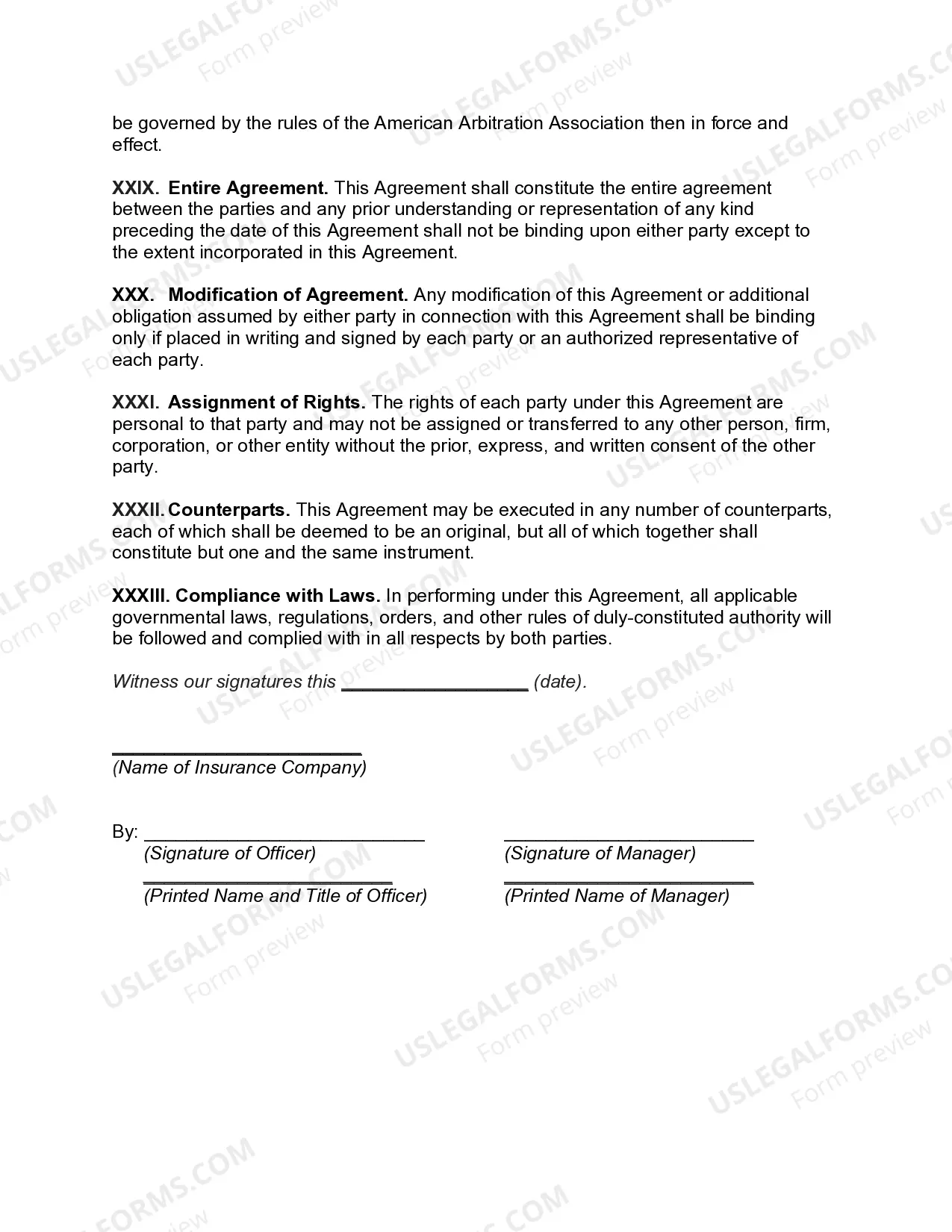 Preview Employment Contract for Manager of Insurance Sales Agency