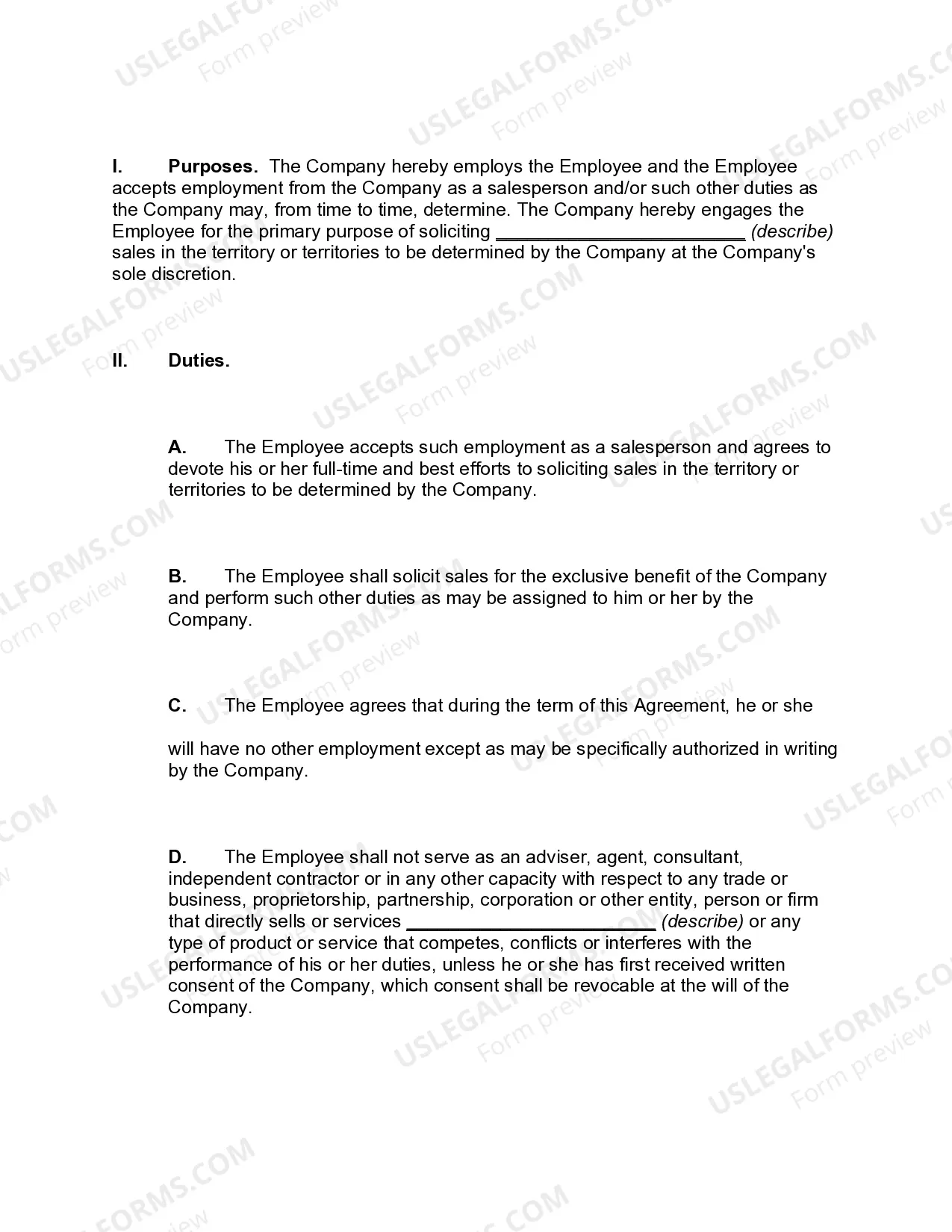 Preview Employment Contract for Salesperson with Confidentiality and Noncompetition Provisions