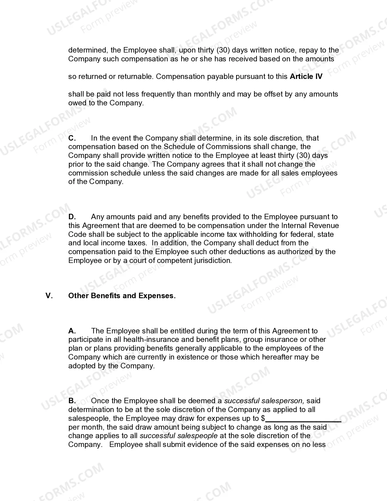Preview Employment Contract for Salesperson with Confidentiality and Noncompetition Provisions