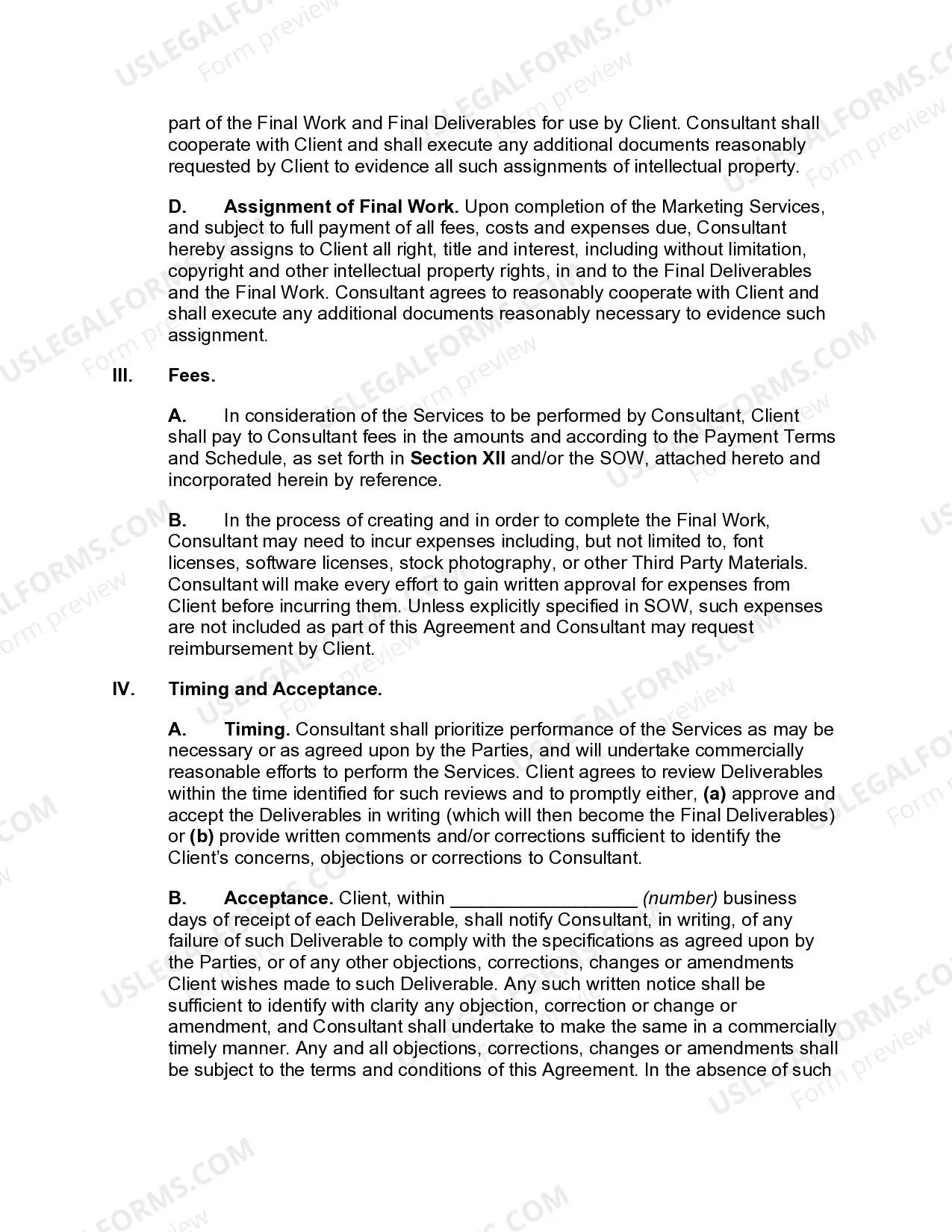 Preview Agreement for Marketing Services