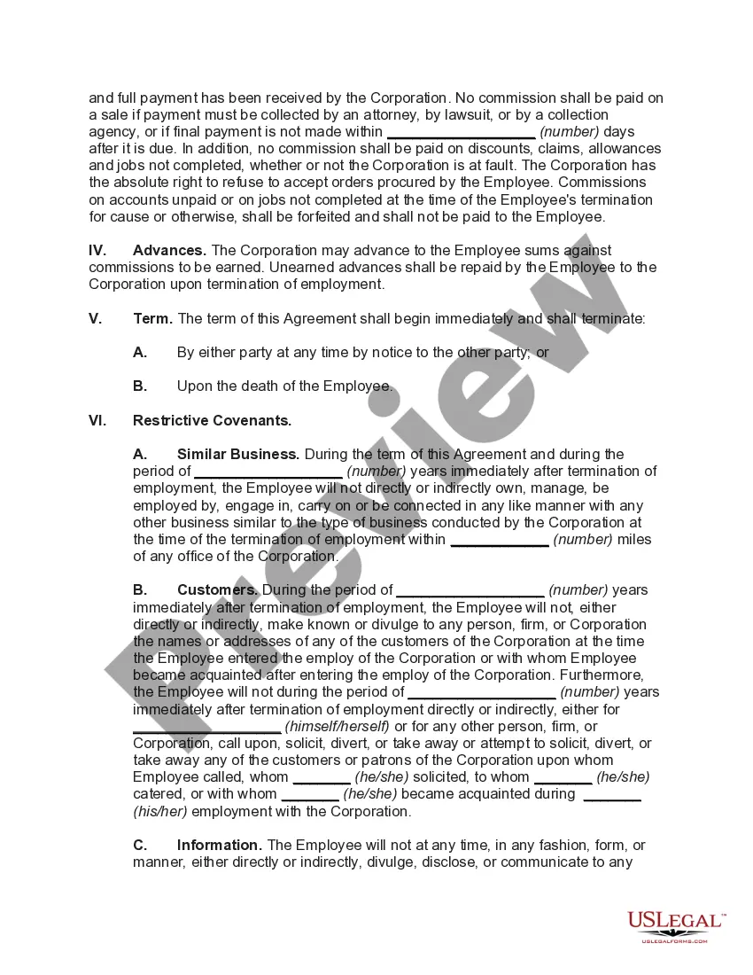 Preview Employment Agreement of Manager of Business that Sells and Installs Product
