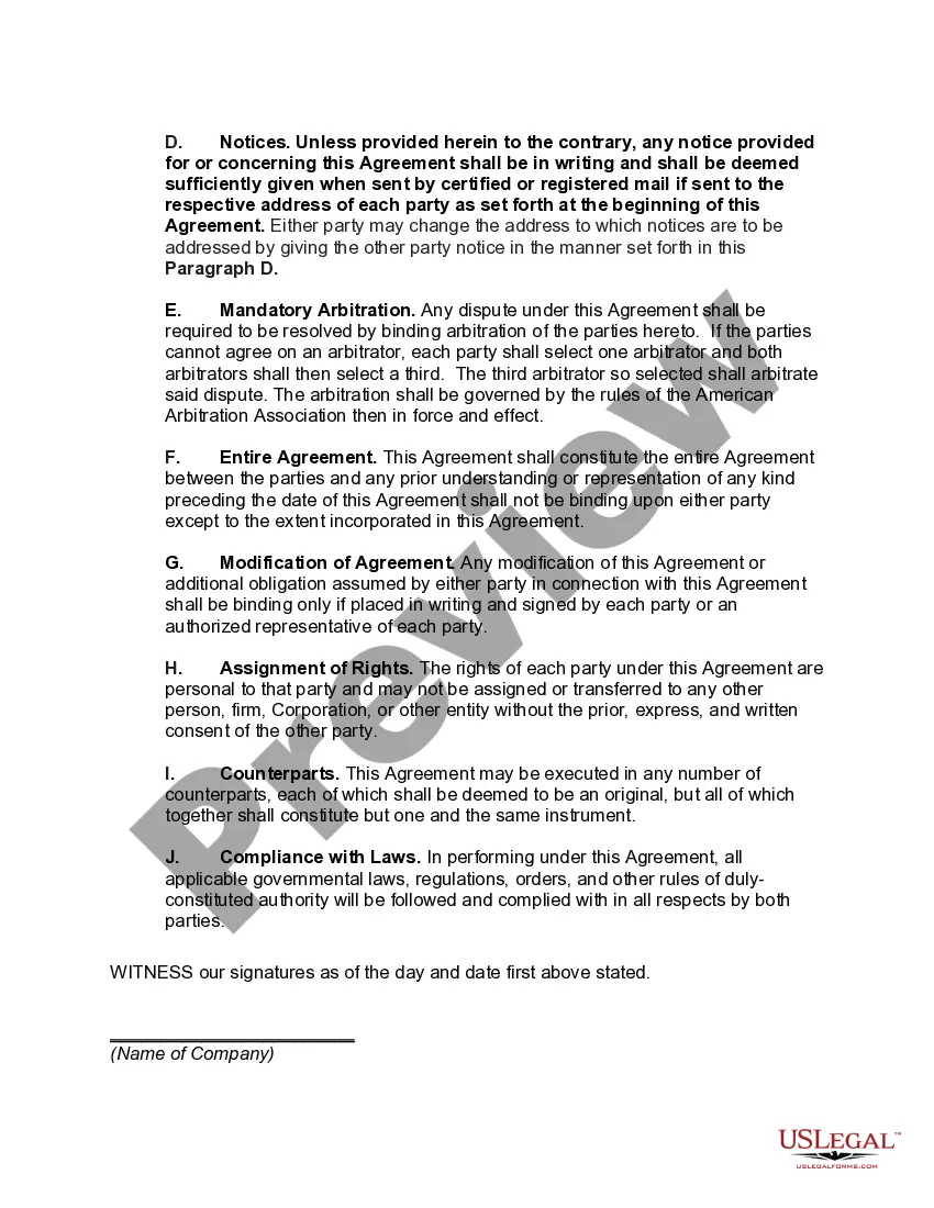 Preview Employment Agreement of Manager of Business that Sells and Installs Product