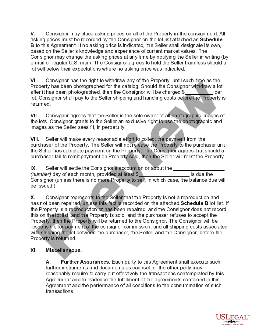 Preview Consignment Agreement for Retail Sales through Website