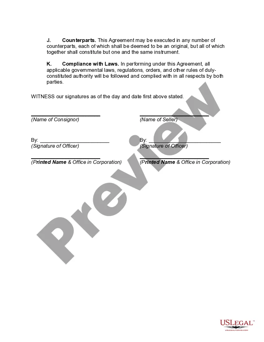 Preview Consignment Agreement for Retail Sales through Website