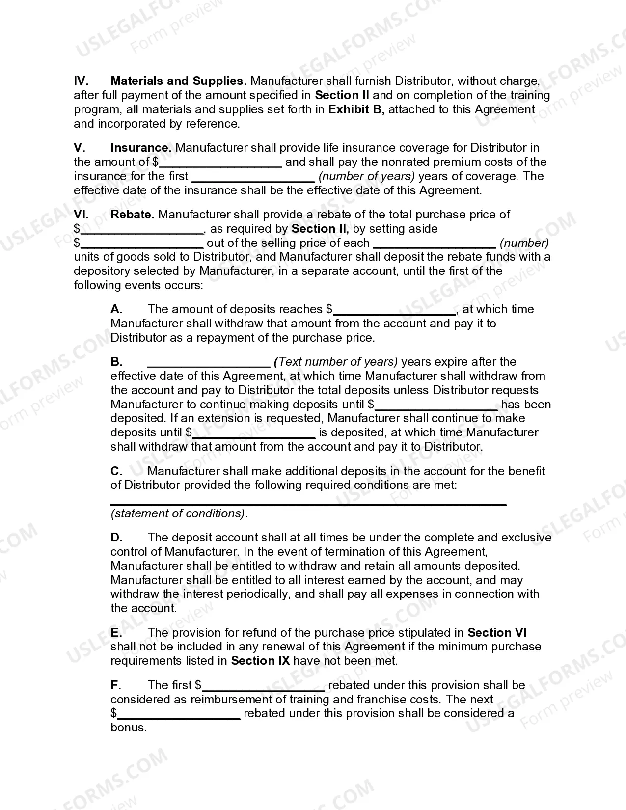 Preview Exclusive Dealing Agreement between Manufacturer and Distributor