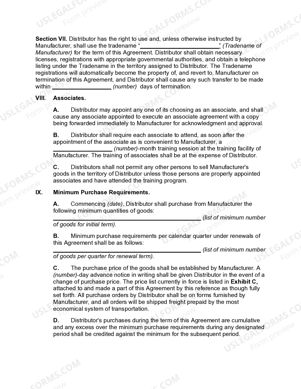 Preview Exclusive Dealing Agreement between Manufacturer and Distributor