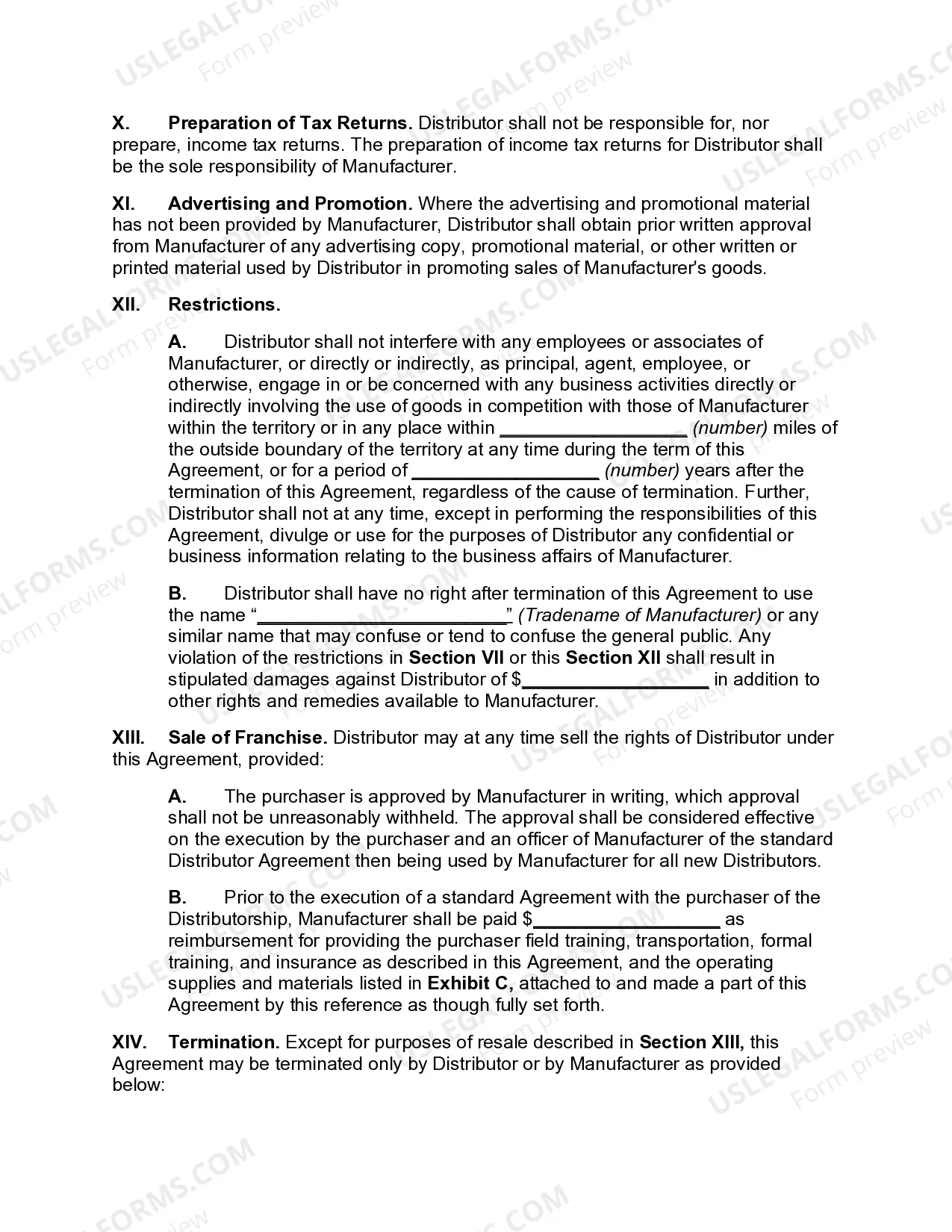 Preview Exclusive Dealing Agreement between Manufacturer and Distributor