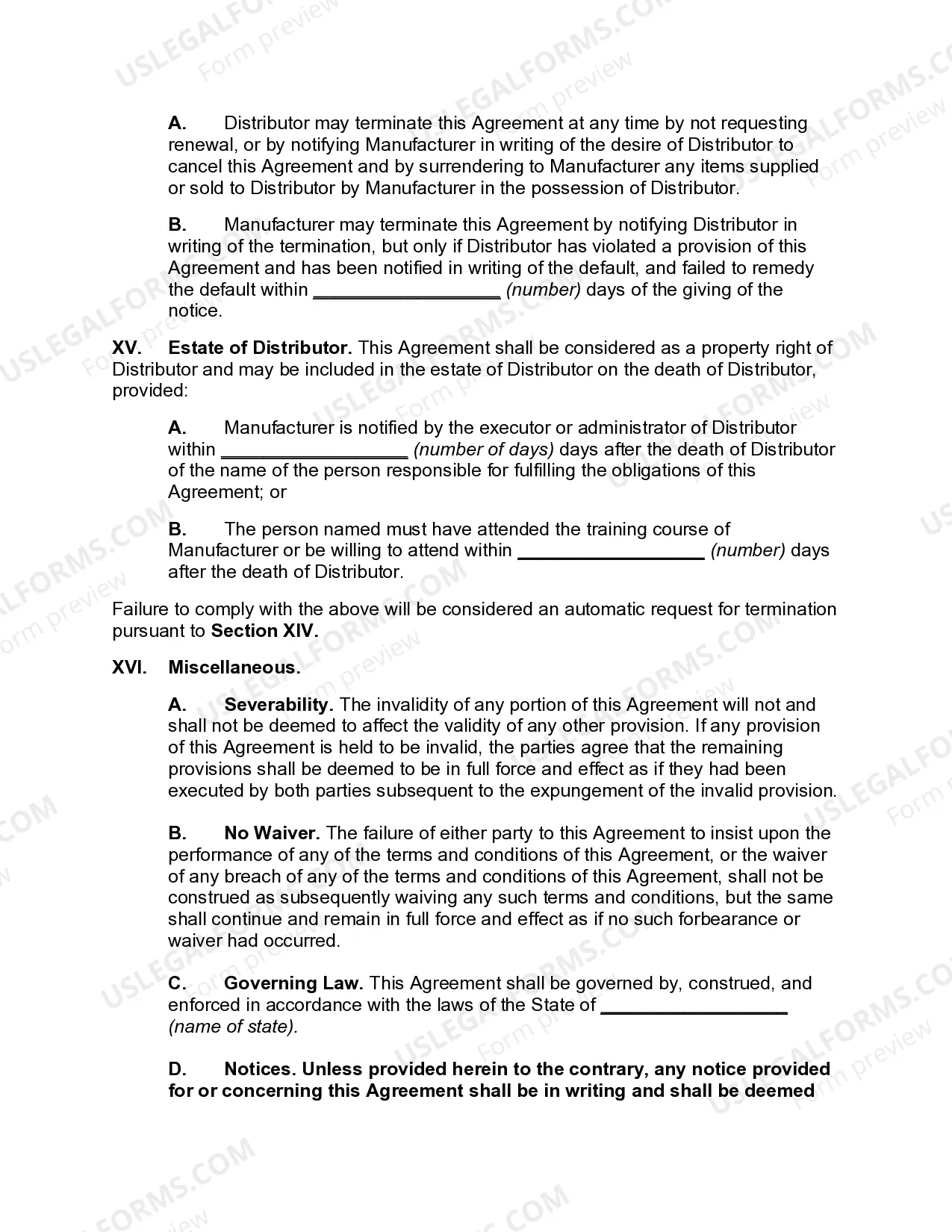 Preview Exclusive Dealing Agreement between Manufacturer and Distributor