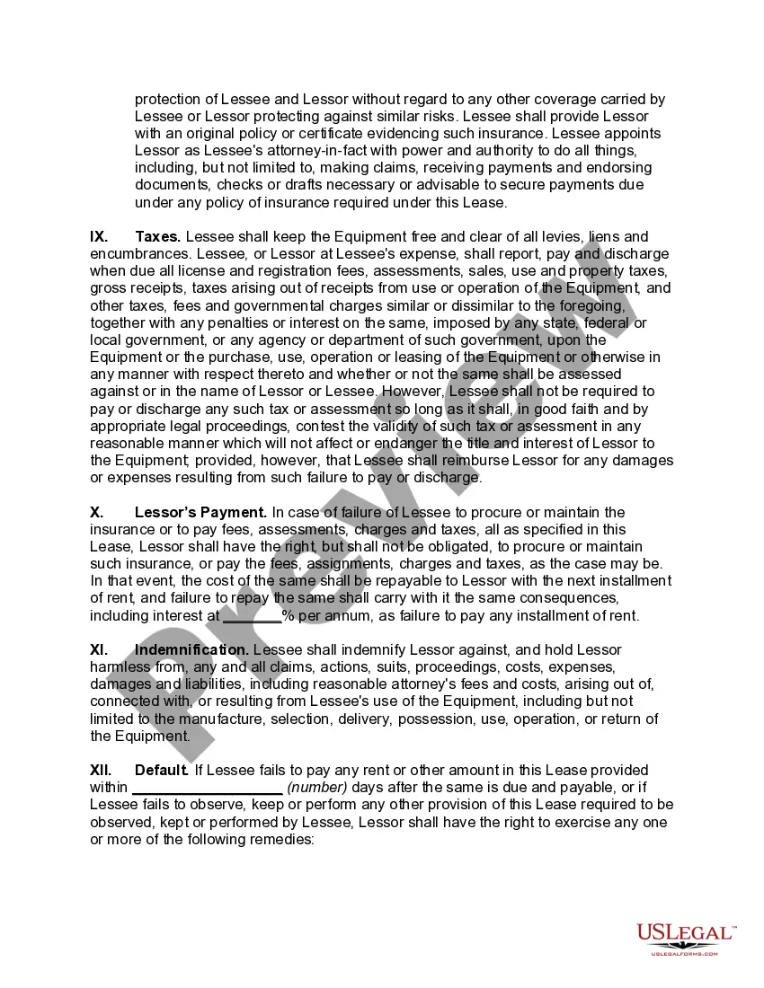 Preview Lease of Equipment and Furniture as Personal Property