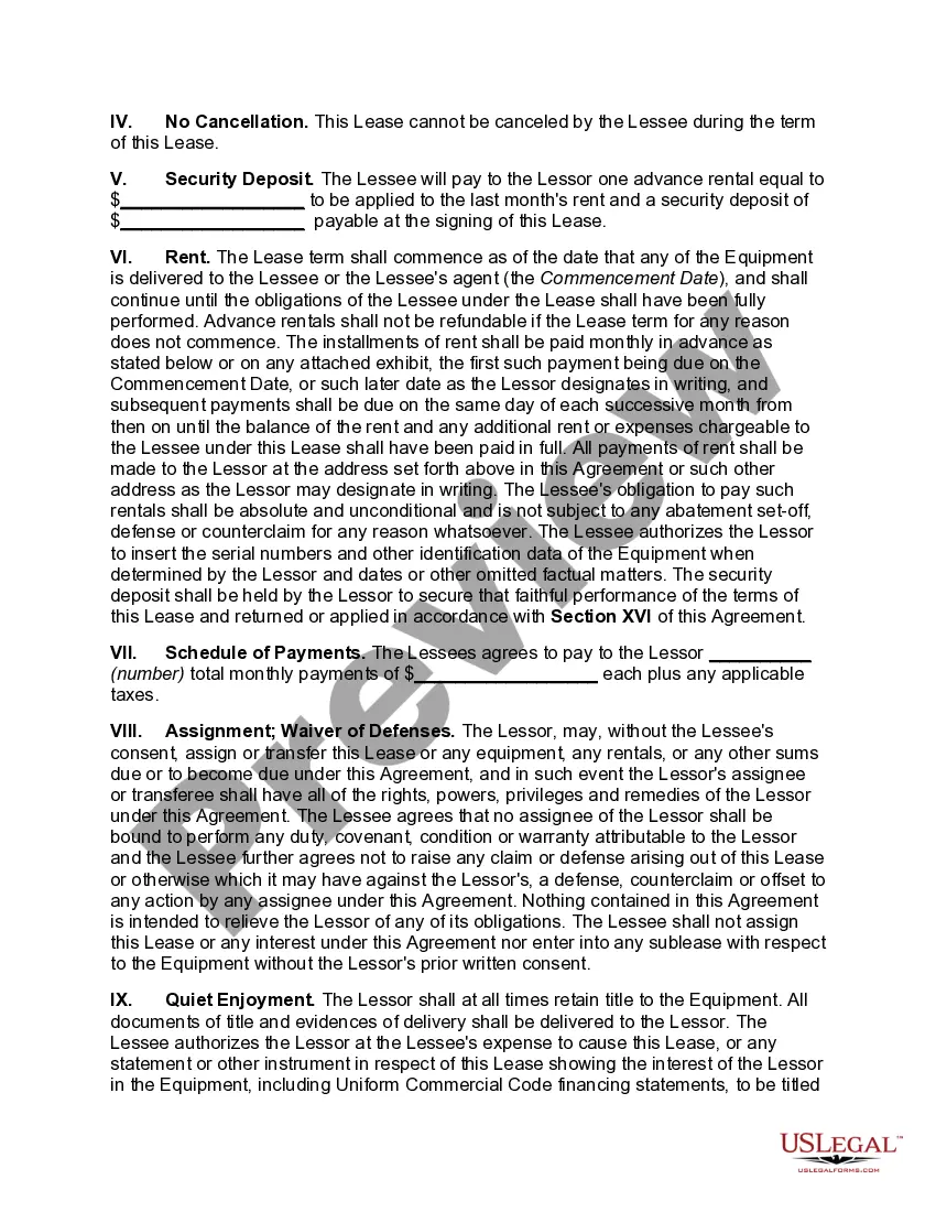 Preview Net Lease of Equipment