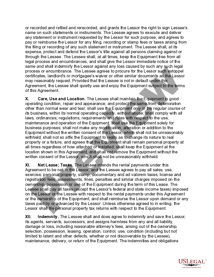 Preview Net Lease of Equipment