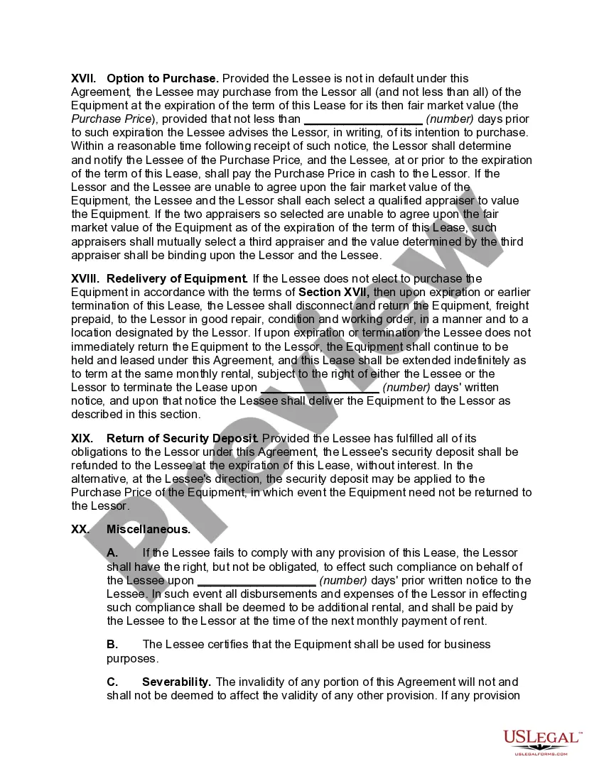 Preview Net Lease of Equipment