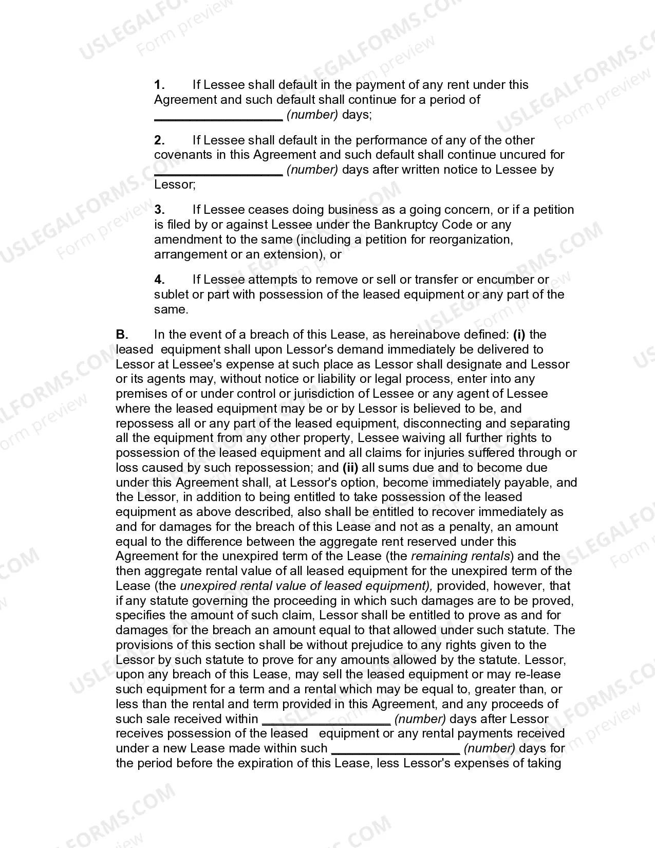 Preview Lease of Equipment as Personal Property