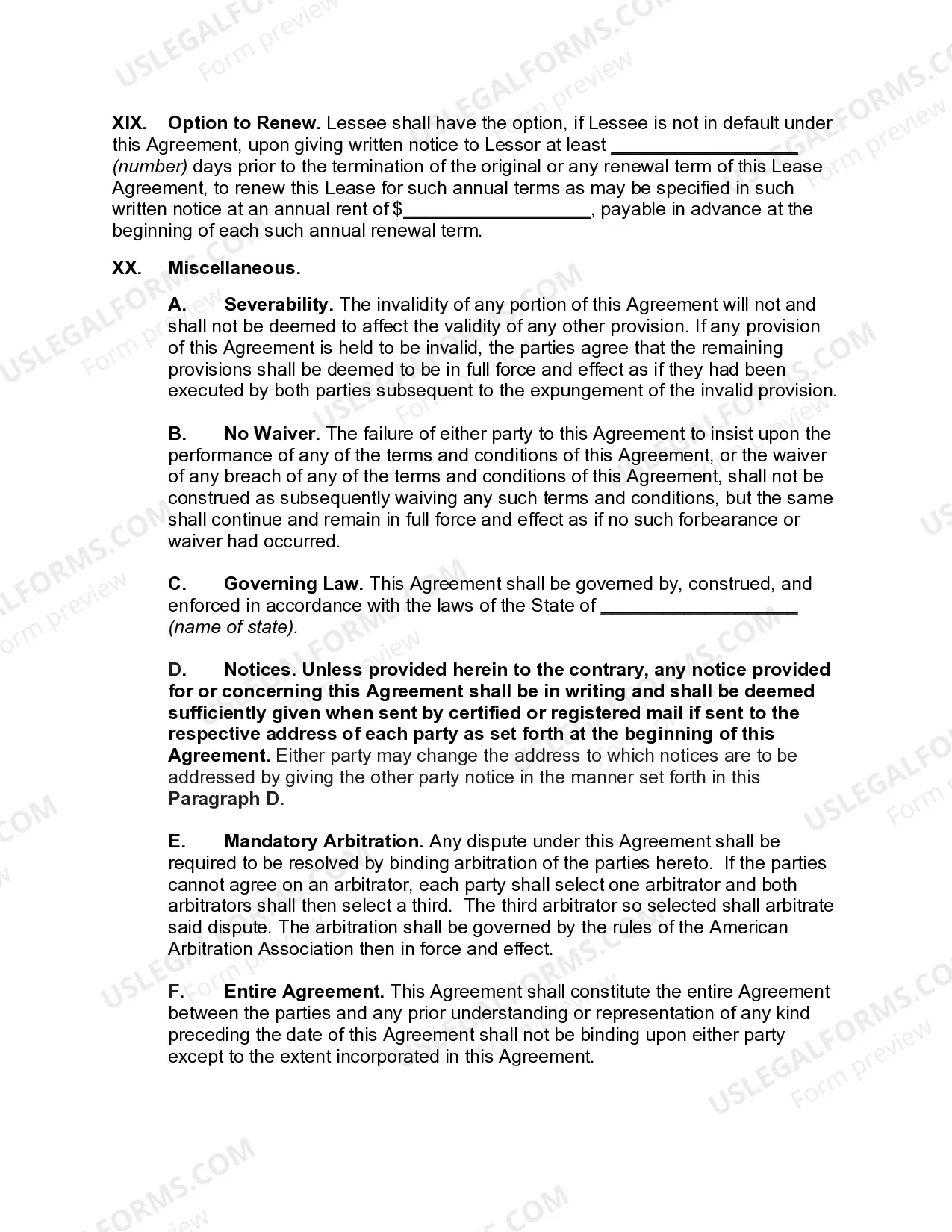 Preview Lease of Equipment as Personal Property