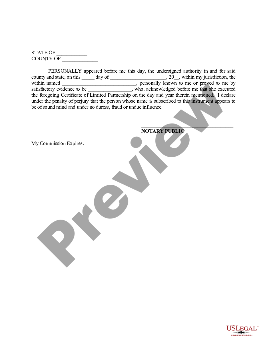 page 1 Family Limited Partnership Agreement and Certificate preview