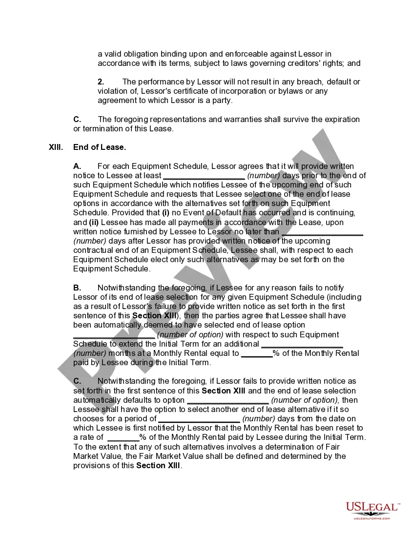 Preview Master Lease of Equipment as Personal Property