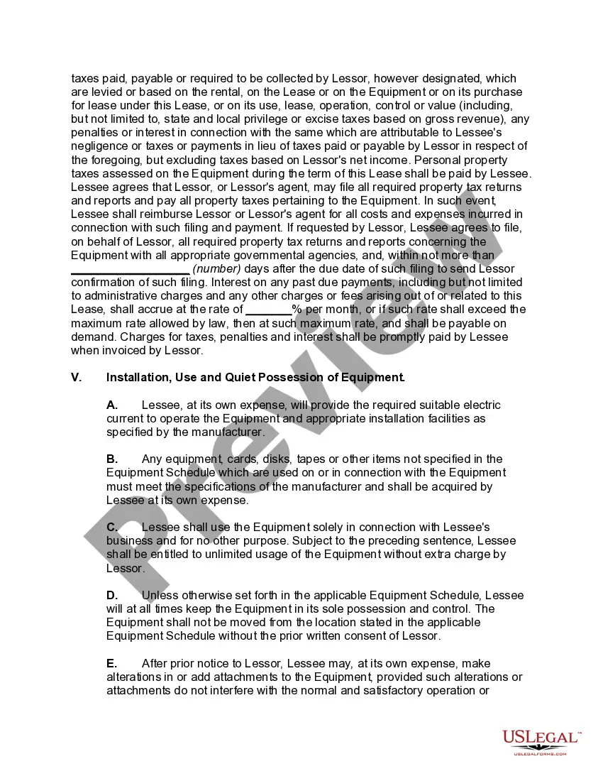 Preview Master Lease of Equipment as Personal Property