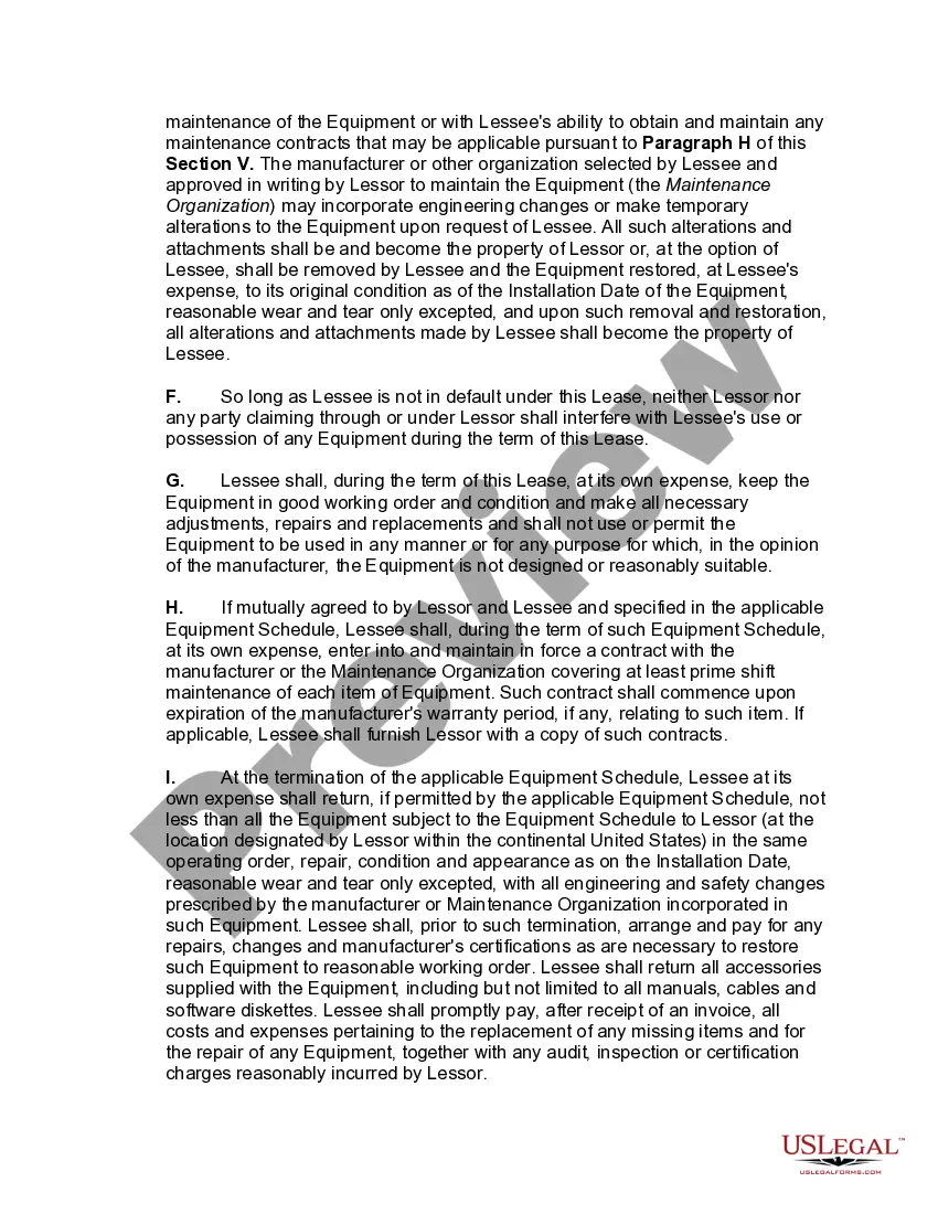 Preview Master Lease of Equipment as Personal Property