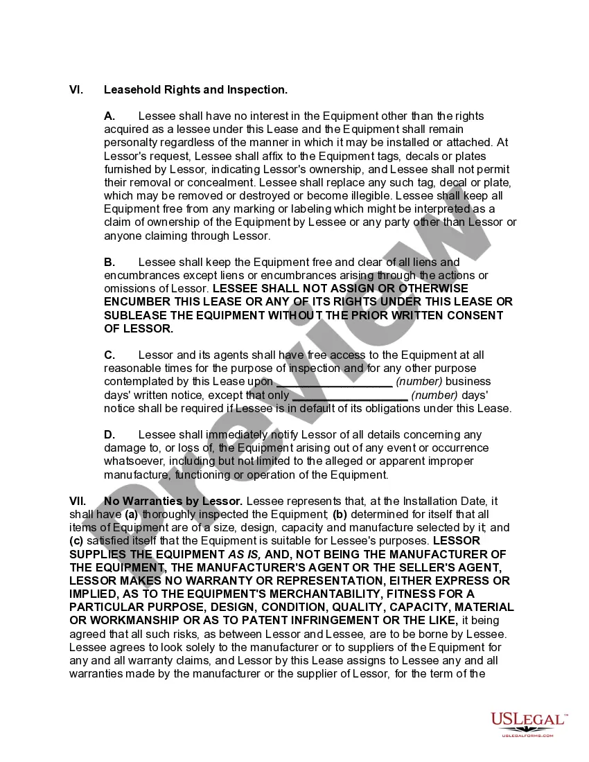 Preview Master Lease of Equipment as Personal Property