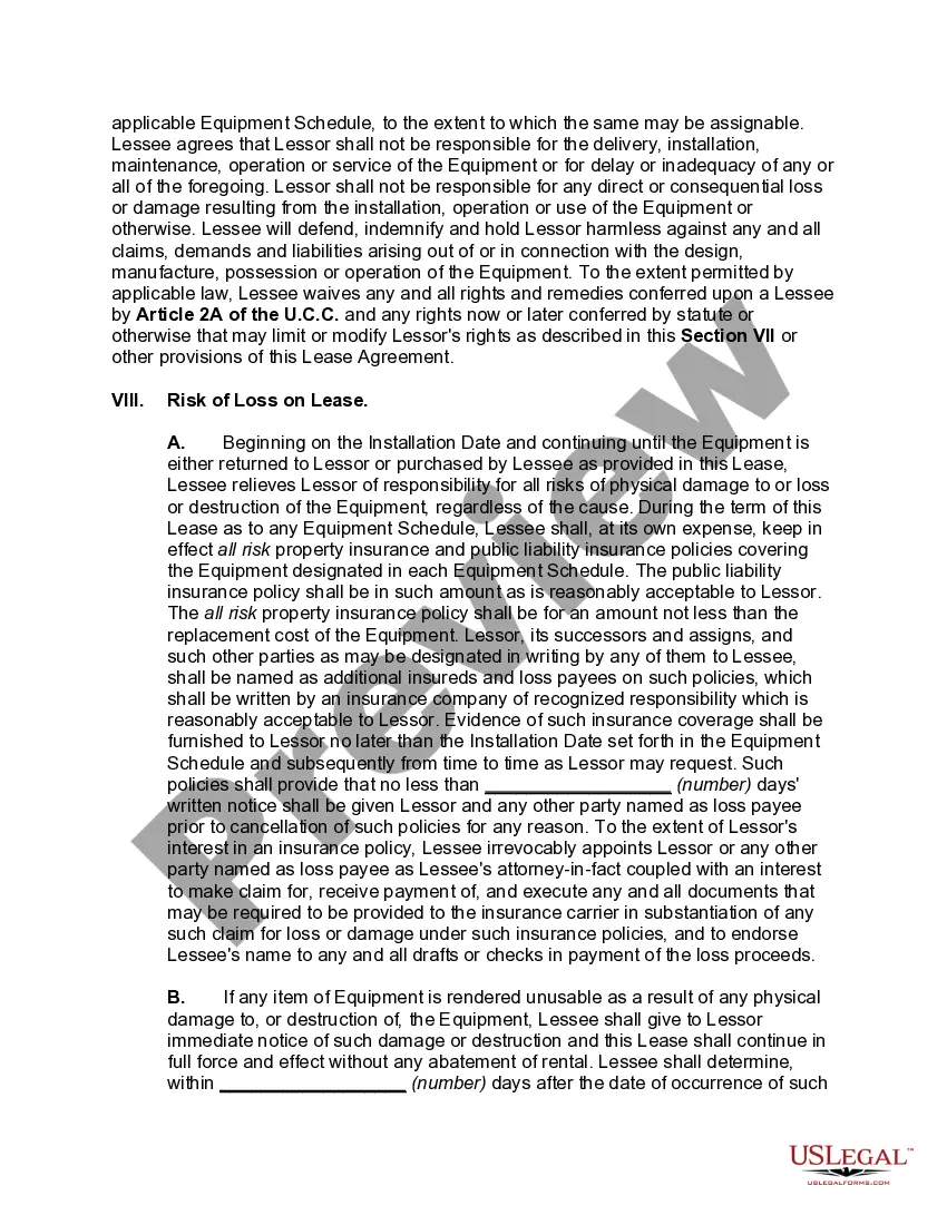 Preview Master Lease of Equipment as Personal Property