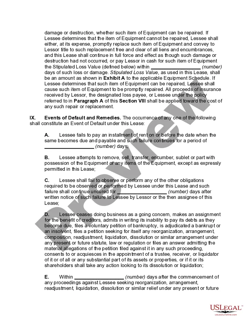 Preview Master Lease of Equipment as Personal Property