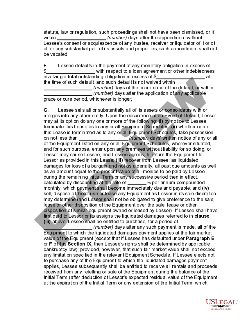 Preview Master Lease of Equipment as Personal Property