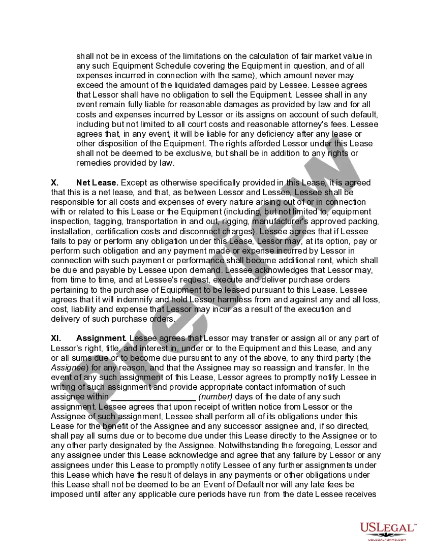 Preview Master Lease of Equipment as Personal Property