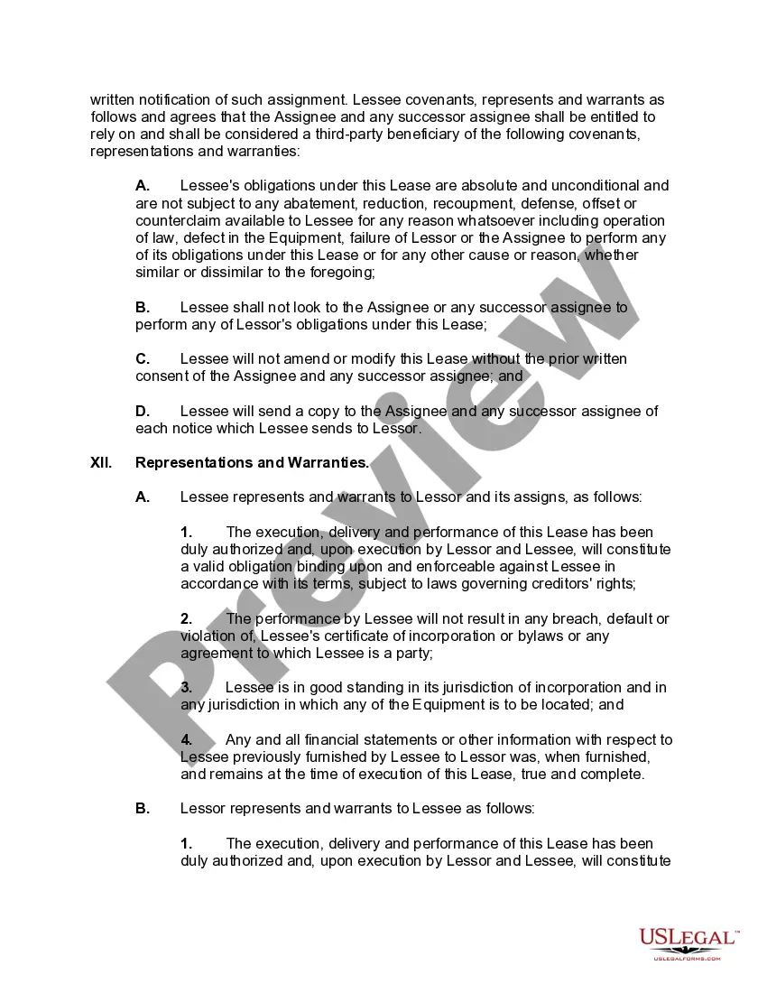 Preview Master Lease of Equipment as Personal Property