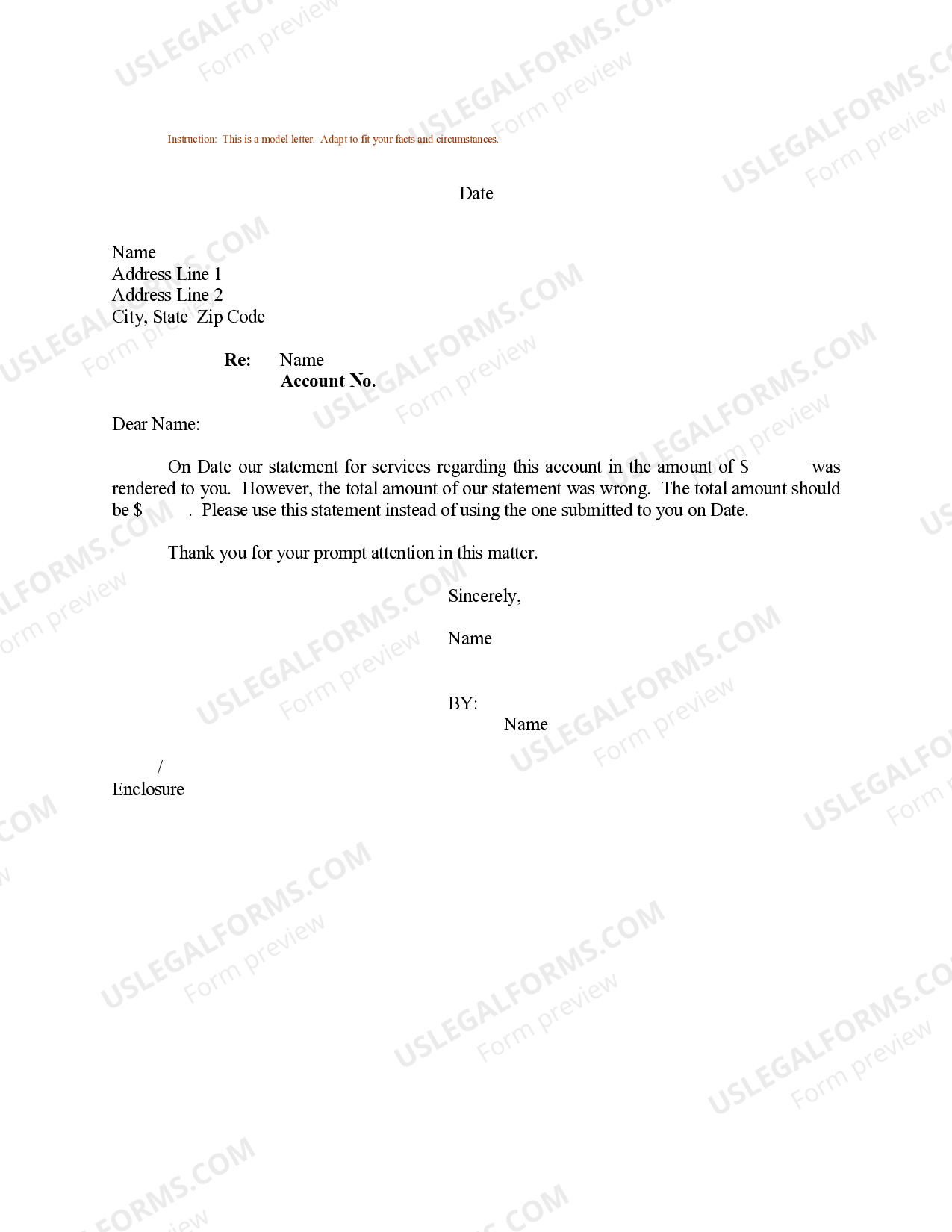 Sample Letter for Corrected Statement for Legal Services - Statement ...