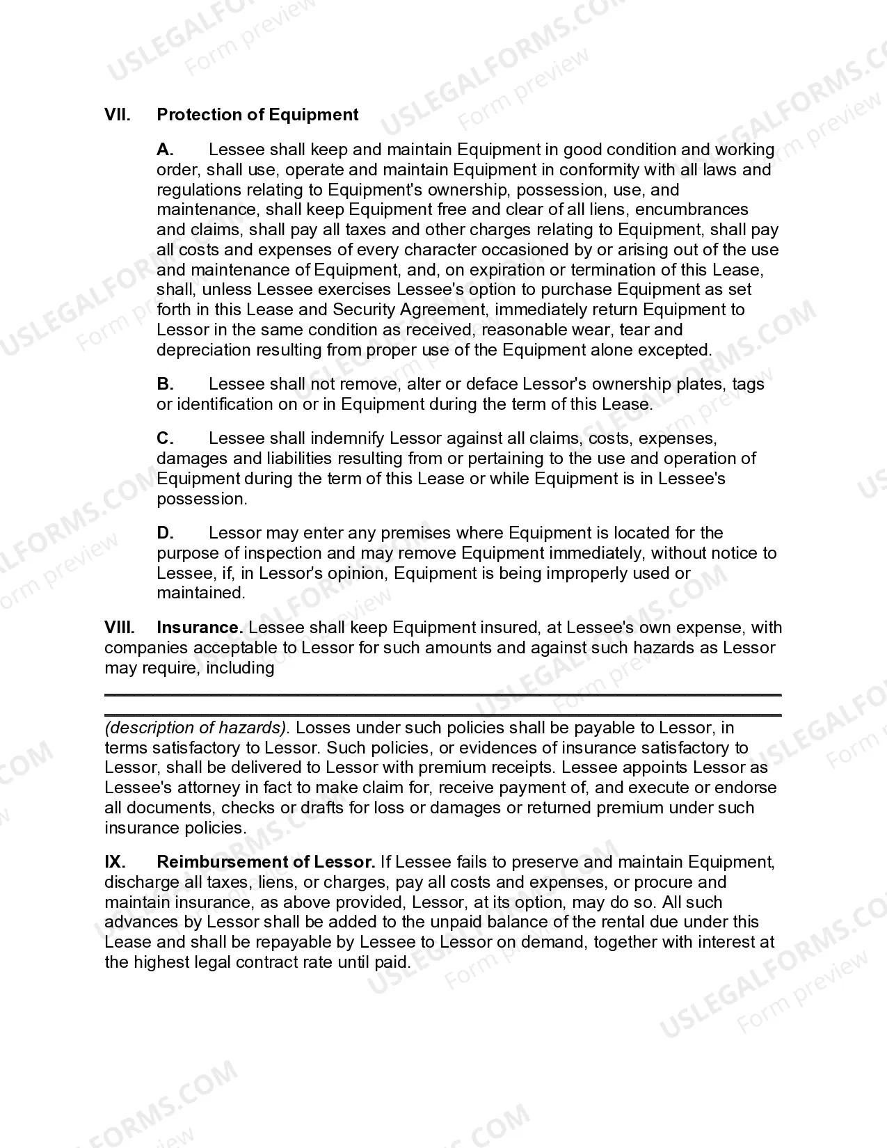 Preview Equipment Lease with Security Agreement and Purchase Option