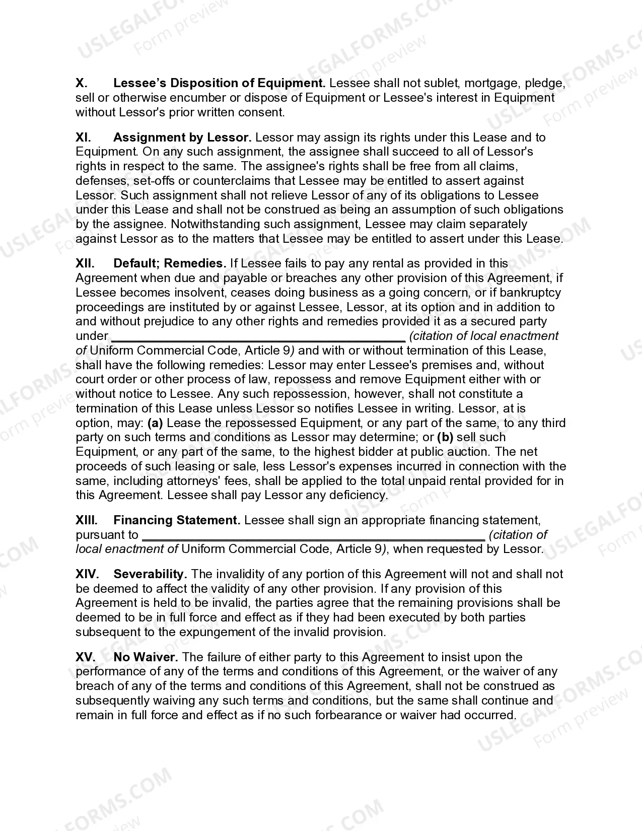 Preview Equipment Lease with Security Agreement and Purchase Option