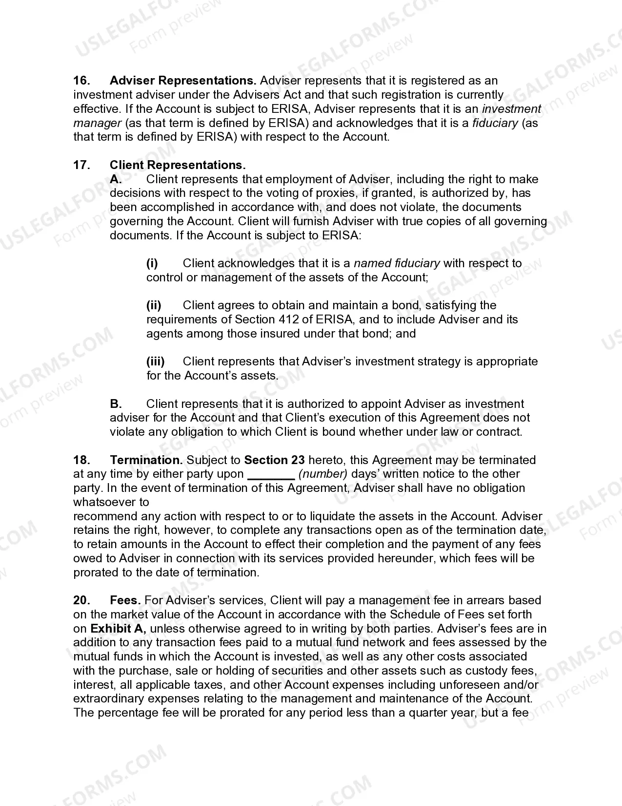Preview Investment Advisory Agreement