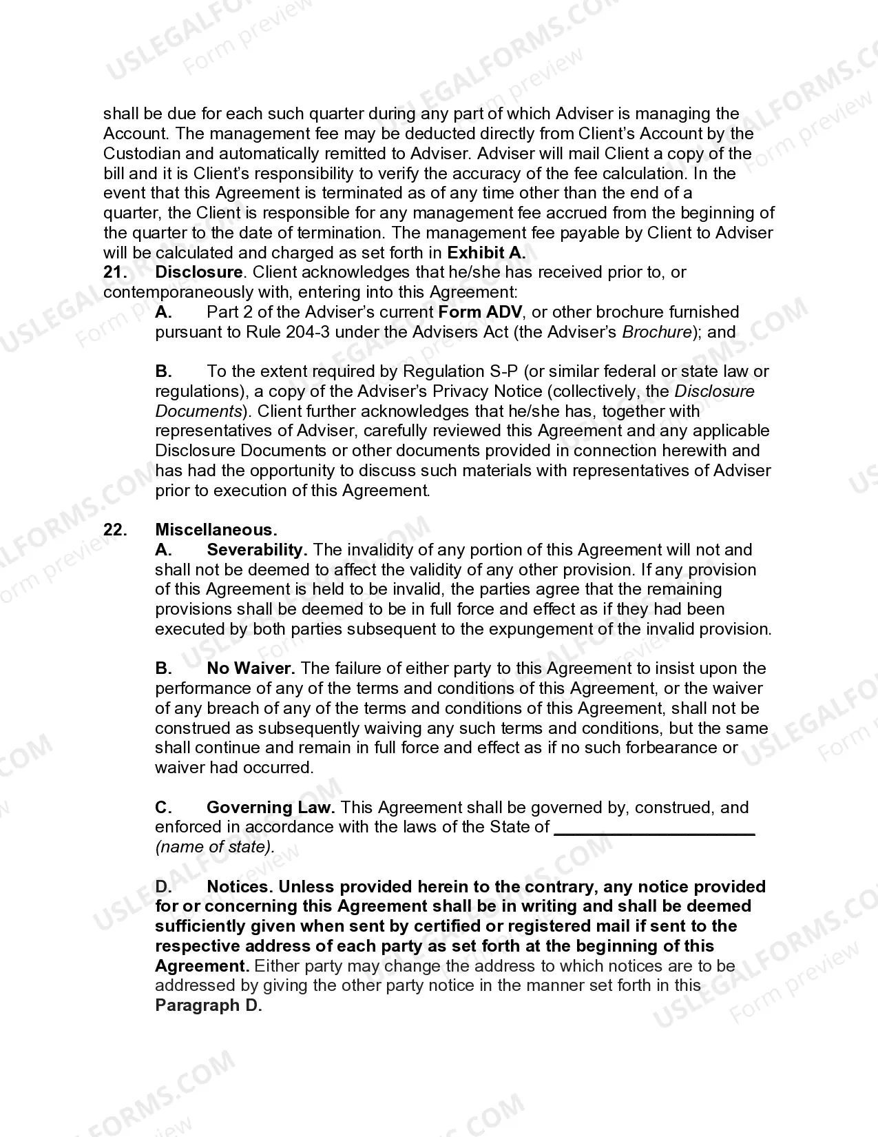 Preview Investment Advisory Agreement