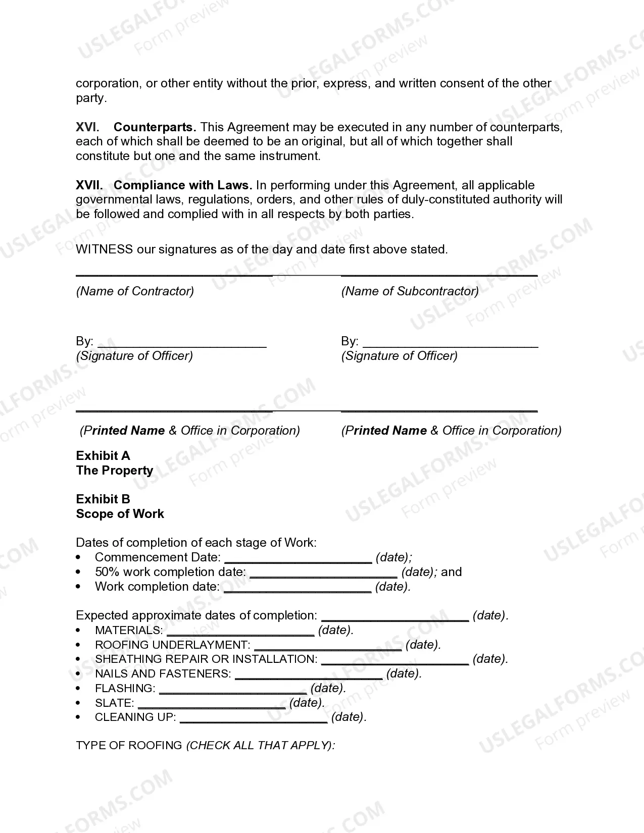 Preview Roofing Subcontractor Agreement