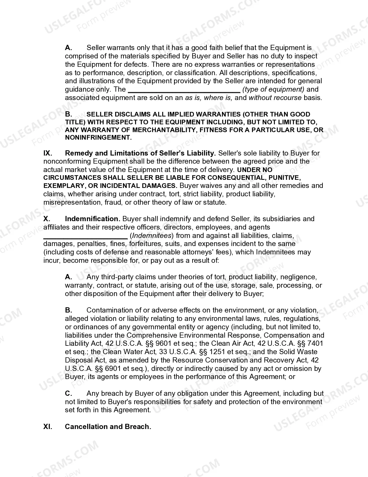 Preview Master Sales Agreement of Equipment